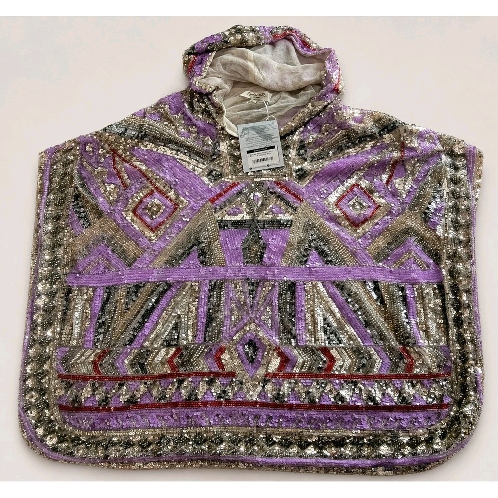 NWT Ramona La Rue by Arianne Hooded Sequin Poncho Lilac One Size Luxury - Picture 1 of 14